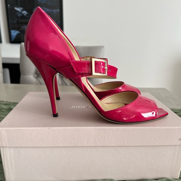 Jimmy Choo Fuchsia Patent Leather Open Toe Lumiere D'Orsay Pumps Women's EUR 41 - Picture 4 of 7